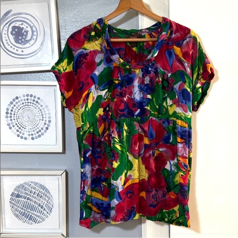 Vintage 90s Silk Victor by Victor Alfaro Baby Doll Multicolor Empire Top Size XL
